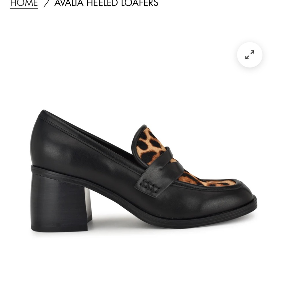 Ninewest Avalia Black and Leopard Heeled Loafers